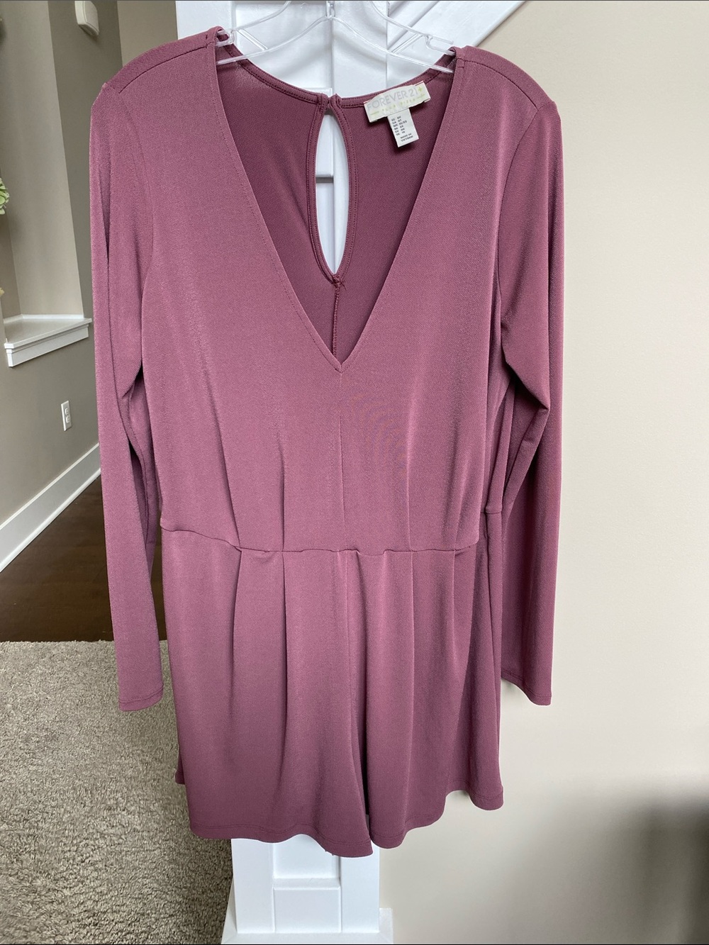 Forever 21 Dusty Rose Long Sleeve V-Neck Romper